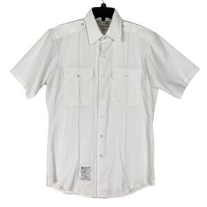 NWOT MARLOW WHITE Shirt 15 White Tapered-Body Epaulet Flap-Pocket Patch ShortSlv